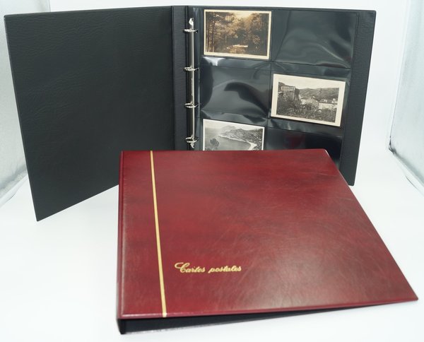 Classeur album SAFE bordeaux + 25 feuilles à fond noir pour 300 cartes postales anciennes ou autre