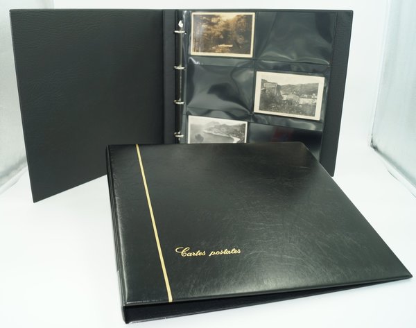Classeur album SAFE noir + 25 feuilles à fond noir pour 300 cartes postales anciennes ou autre